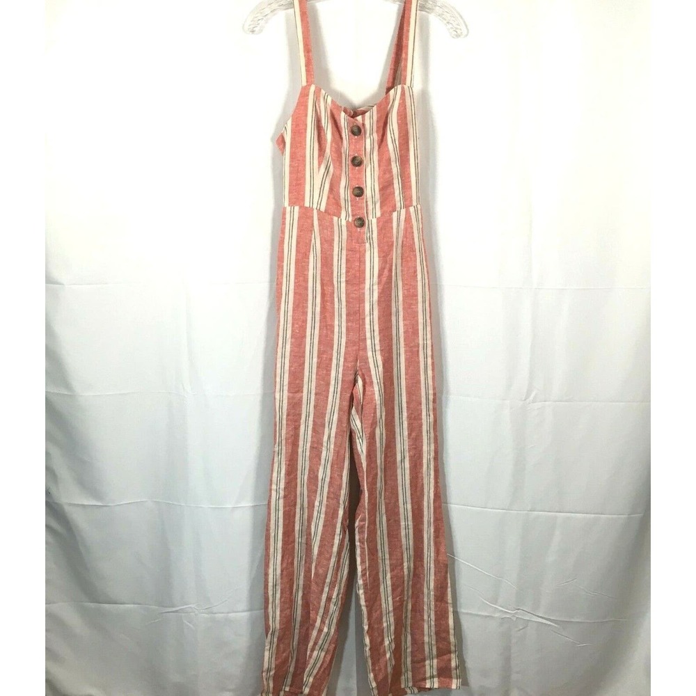 NWT Romeo & Juliet Couture Jumpsuit Womens Sz S‎ Pink Striped Linen Sleeveless